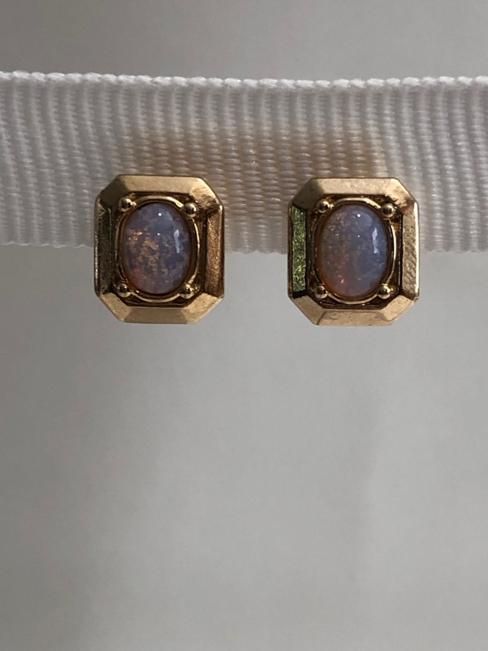 Simulated Opal Gold Geometric Clip-on Earrings